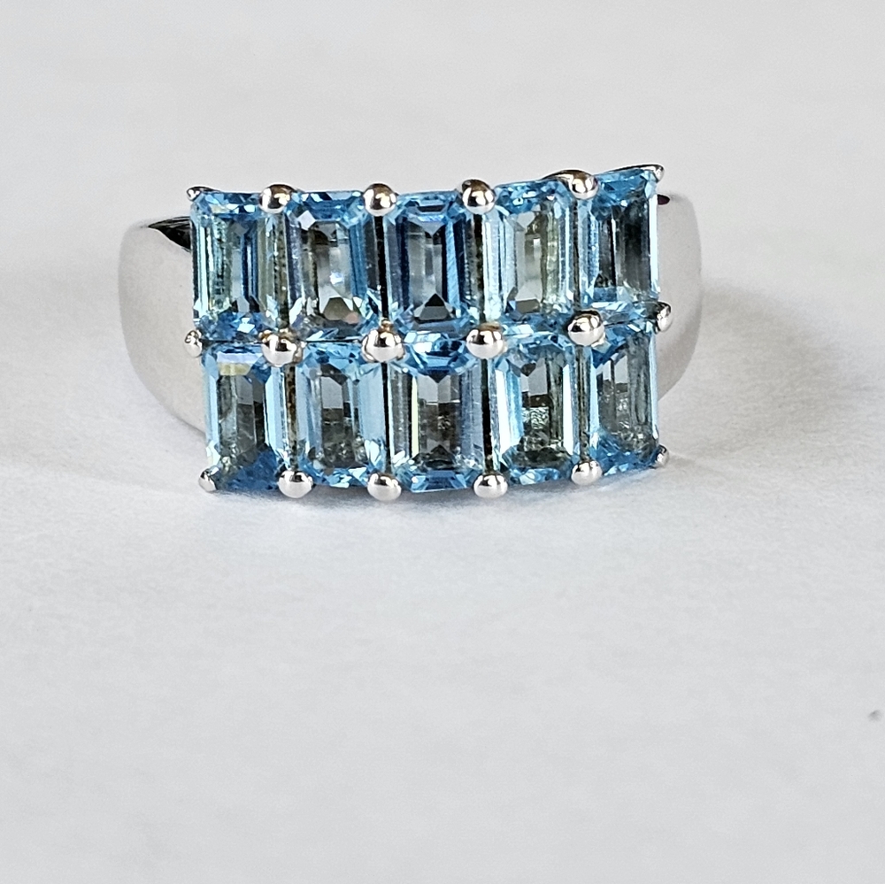 Emerald Cut Natural Swiss Blue Topaz Ring in Sterling Silver Size 7! Final Price